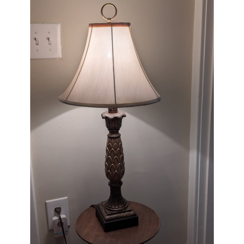 Pineapple Table Lamp 28" Acanthus Leaf Tropical Decor Brown Resin Vintage Style